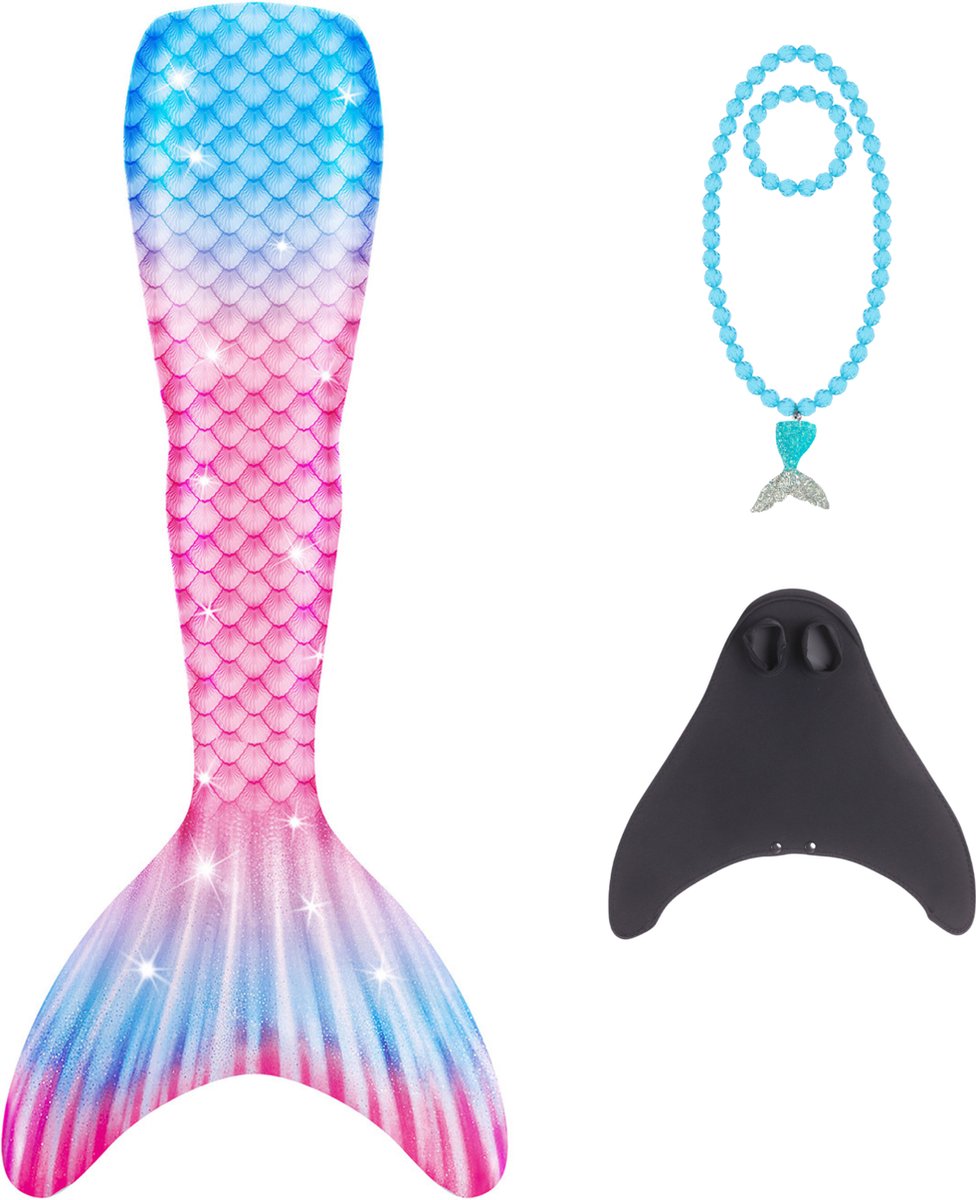 Joya Kids® Zeemeerminstaart voor Kinderen | Roze Blauw Mermaid Staart met Monovin | Verkleedkleding meisje | Inclusief Zeemeermin Ketting en Armband | Maat (140)